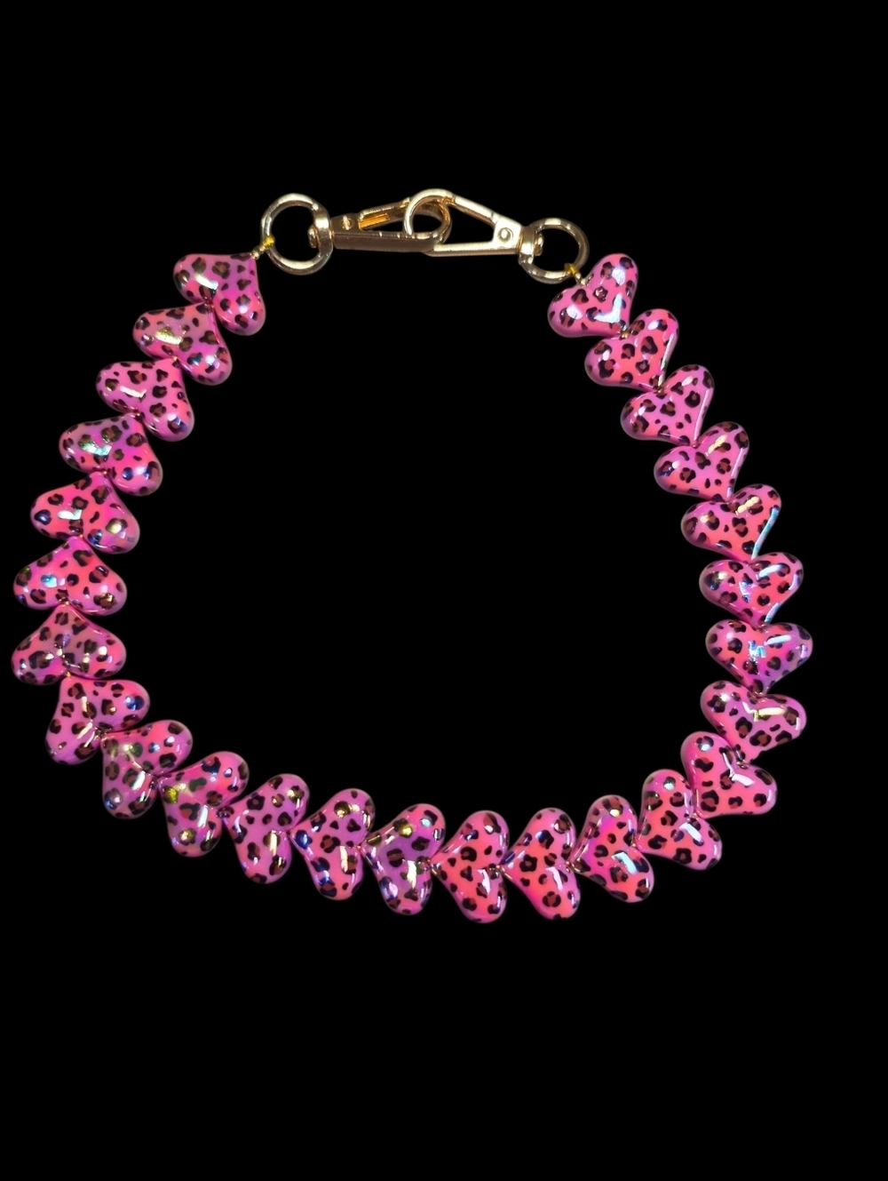 Hot Pink Iridescent Leopard Heart Bead Bag Chain